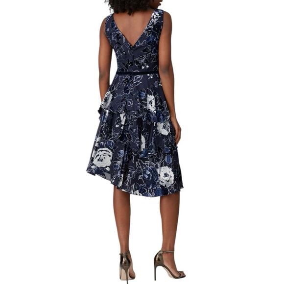 Marchesa Notte Ruffle Tiered Velvet Cocktail Dress Navy silver accents Size 8 - Picture 2 of 11